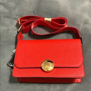 Elegant Red Crossbody Bag with Gold Detailing